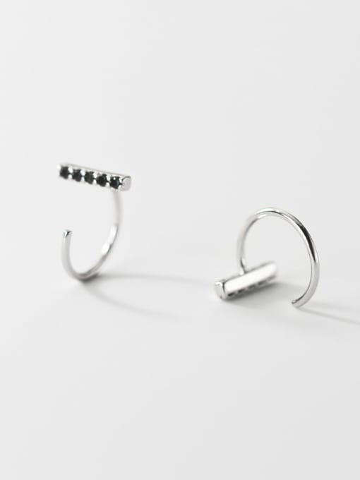 Silver 925 Sterling Silver Cubic Zirconia Geometric Minimalist Hook Earring