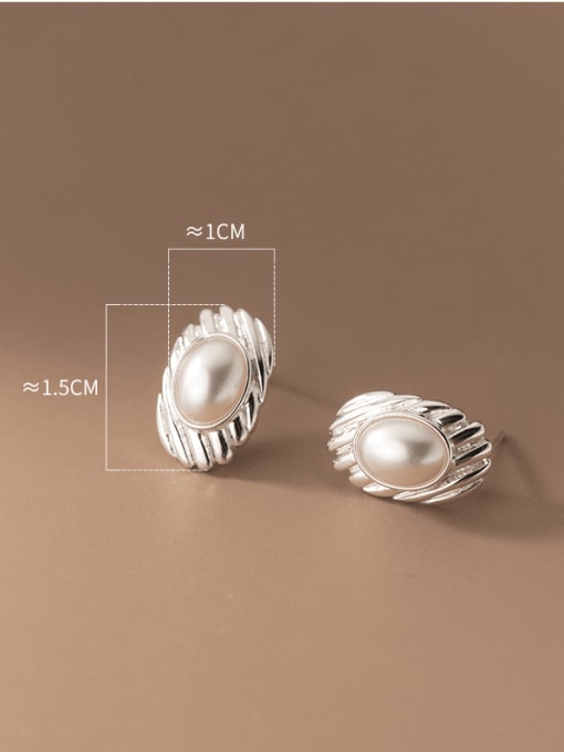Rosh 925 Sterling Silver Imitation Pearl Geometric Vintage Stud Earring 3