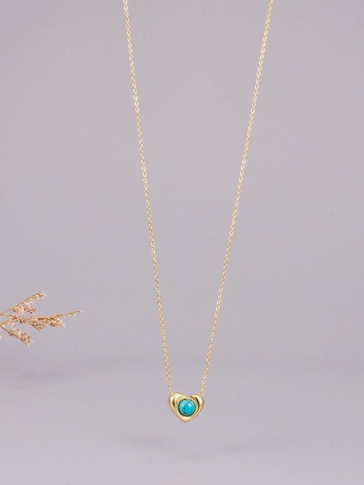 A TEEM Titanium Steel Turquoise Heart Minimalist Necklace 0