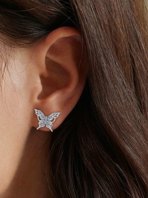 Jare 925 Sterling Silver Cubic Zirconia Butterfly Cute Stud Earring 1