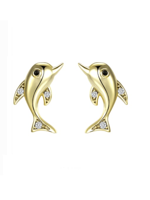 14k Gold Alloy Cubic Zirconia Dolphin Cute Stud Earring