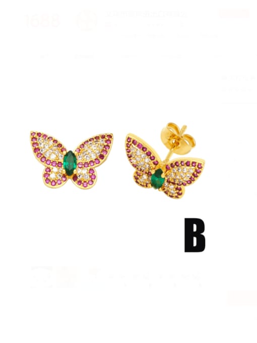 B Brass Cubic Zirconia Clover Cute Stud Earring