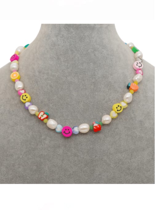 MMBEADS Stainless steel Freshwater Pearl Multi Color Polymer Clay Smiley Bohemia Necklace 2