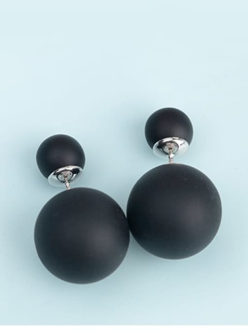 Black t09d01 Copper Imitation Pearl Enamel  Round Ball Minimalist Stud Earring