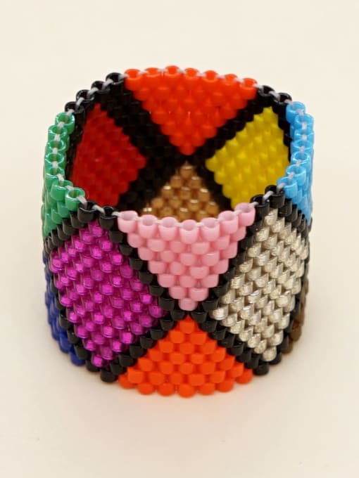 MI R210009A Miyuki Millet Bead Multi Color Geometric Bohemia Band Ring
