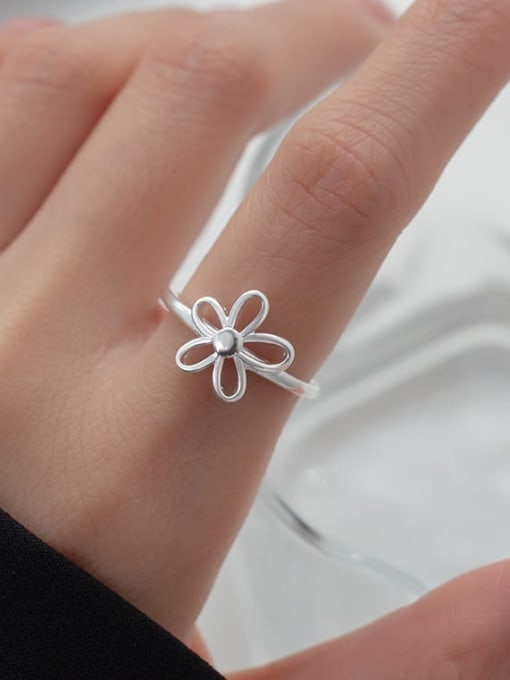 Rosh 925 Sterling Silver Hollow  Flower Minimalist Band Ring 1