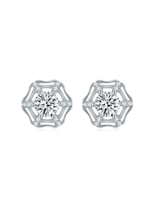 Platinum 925 Sterling Silver Cubic Zirconia Geometric Minimalist Stud Earring