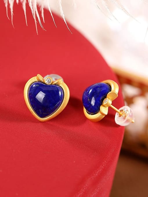 DEER 925 Sterling Silver Aquamarine Heart Vintage Stud Earring 3