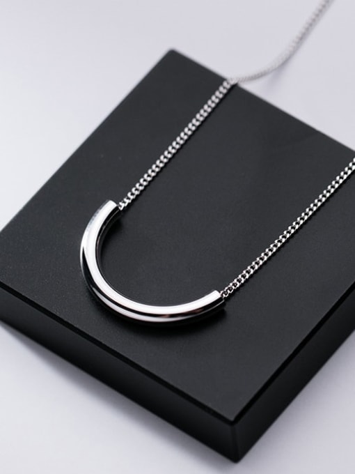 Rosh 925 Sterling Silver  Minimalist Simple smooth semicircular arc  Necklace 0
