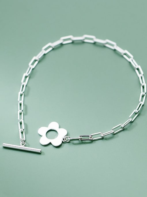 silver 925 Sterling Silver Geometric Minimalist Link Bracelet