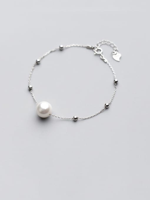 Rosh 925 Sterling Silver Imitation Pearl Round Minimalist Beaded Bracelet