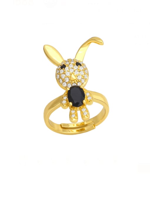 black Brass Cubic Zirconia Rabbit Cute Band Ring