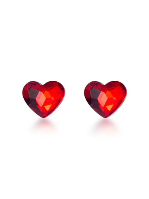 Rosh 925 Sterling Silver Cubic Zirconia Red Heart Minimalist Stud Earring 4