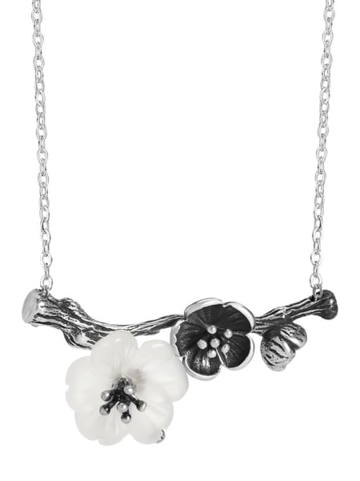 Bubble black 925 Sterling Silver Crystal Flower Vintage Necklace
