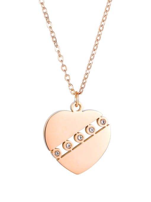 1678 rose gold plated necklace Titanium Rhinestone Heart Minimalist Necklace