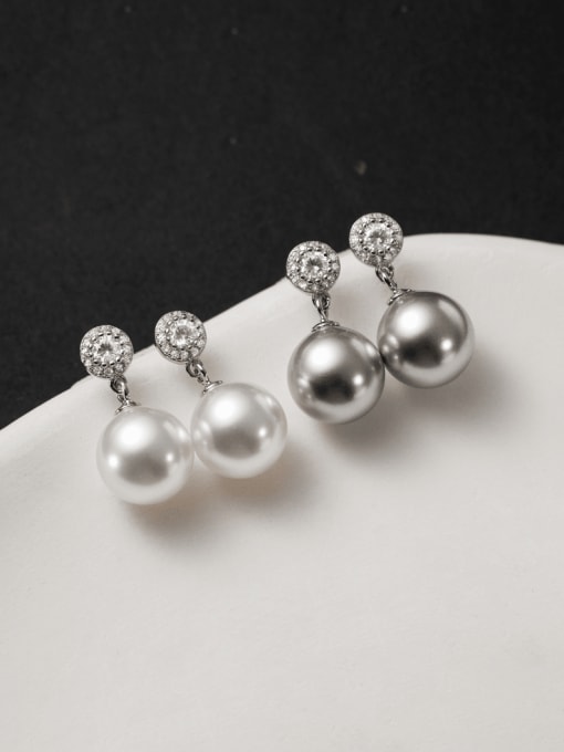 Rosh 925 Sterling Silver Imitation Pearl Round Bead Minimalist Stud Earring 3