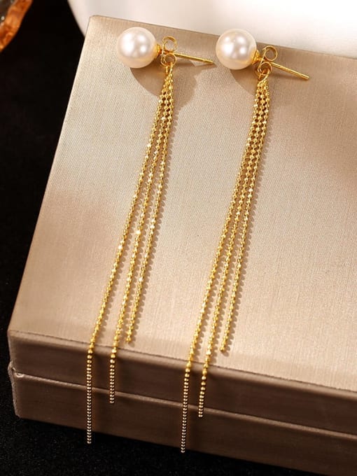 ES2463 gold 925 Sterling Silver Imitation Pearl Tassel Minimalist Threader Earring