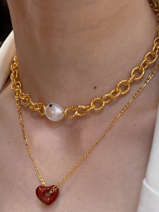 LI MUMU Brass Freshwater Pearl Geometric Minimalist Necklace 1