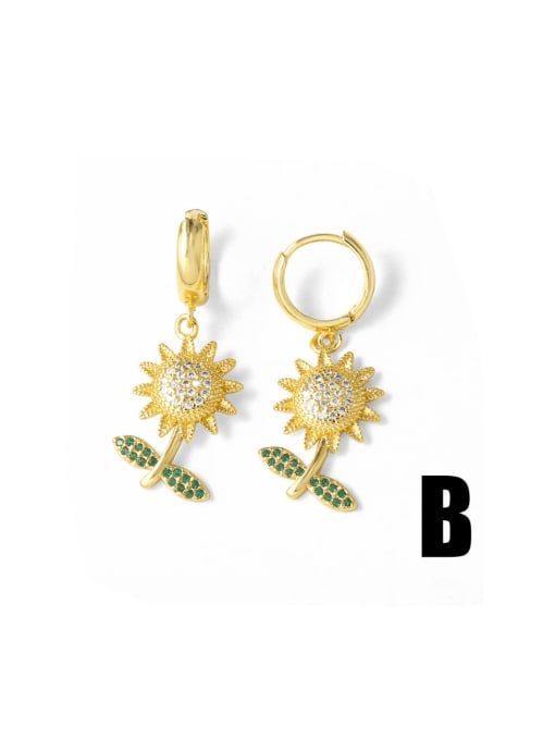 B Brass Cubic Zirconia Flower Minimalist Huggie Earring