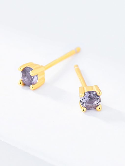Medium purple 925 Sterling Silver Cubic Zirconia Round Minimalist Stud Earring