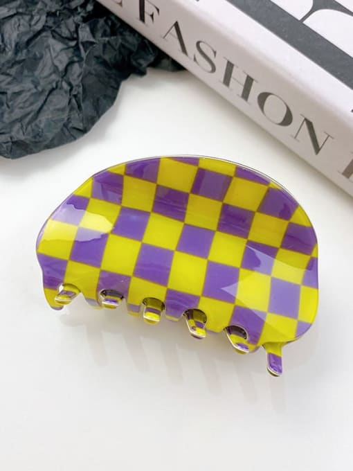 Purple yellow grid 8.7cm PVC Minimalist Irregular Alloy Multi Color Jaw Hair Claw