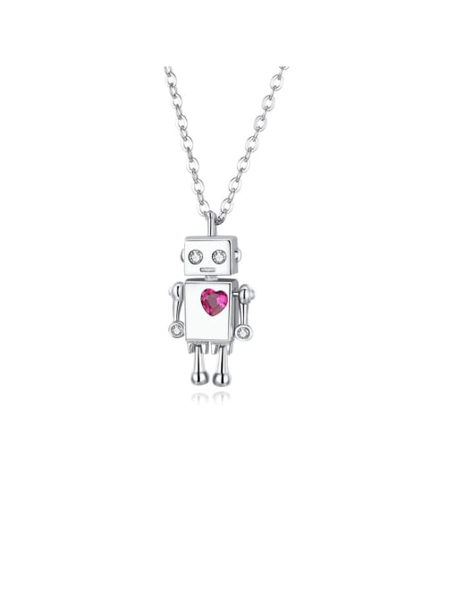 Jare 925 Sterling Silver With White Gold Plated Minimalist Love Robot Necklaces 2