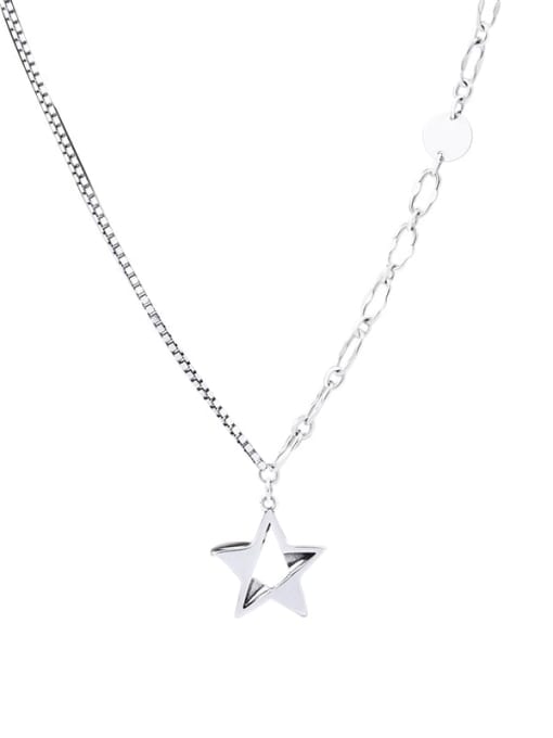 sliver 925 Sterling Silver  Vintage Asymmetric chain Star Pendant Necklace