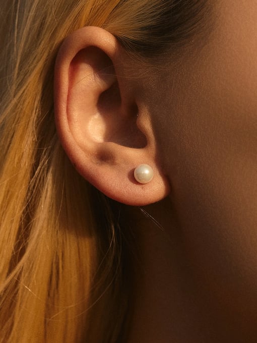 MODN 925 Sterling Silver Imitation Pearl Geometric Minimalist Stud Earring 1