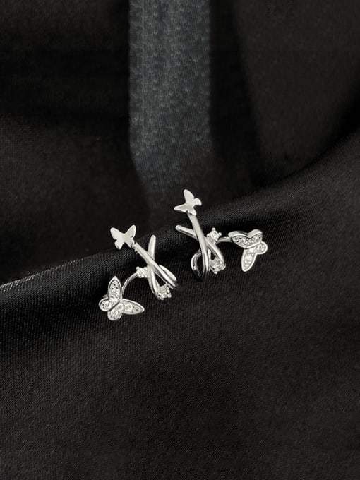 BeiFei Minimalism Silver 925 Sterling Silver Cubic Zirconia Butterfly Dainty Stud Earring 3