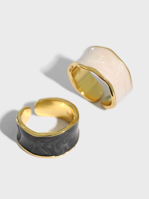 DAKA 925 Sterling Silver Enamel Irregular Minimalist Band Ring