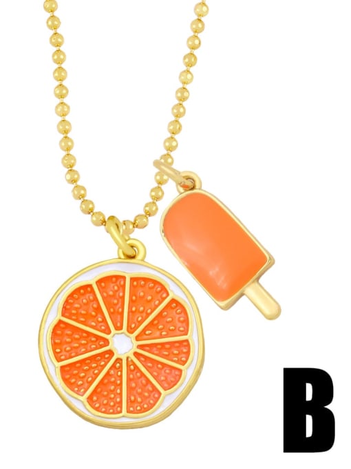 B (Orange) Brass Enamel Friut Vintage Necklace
