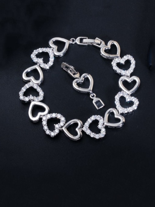platinum Copper Cubic Zirconia Heart Dainty Bracelet