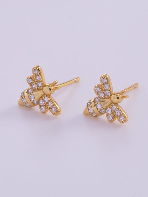 ES1550 Gold 925 Sterling Silver Cubic Zirconia Bee Cute Stud Earring