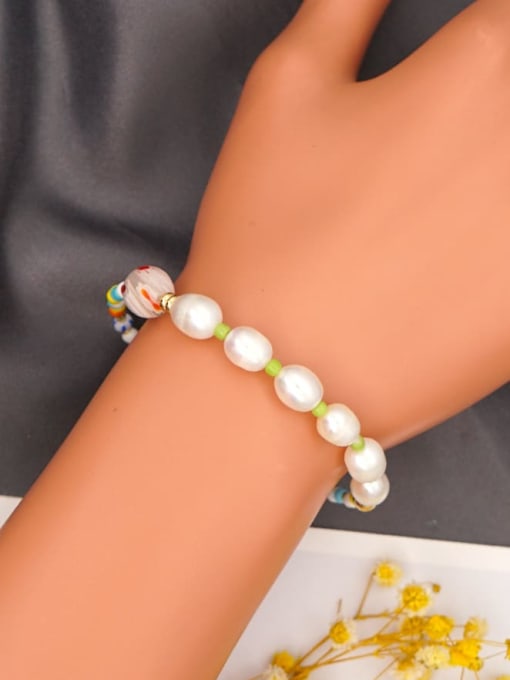 MMBEADS Freshwater Pearl Multi Color Glass Bead Bohemia Stretch Bracelet 1