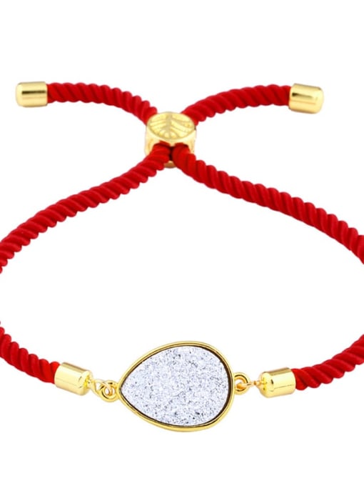 Red rope Silver Leather Geometric Minimalist Adjustable Bracelet