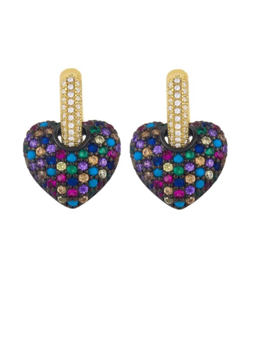 colour Brass Cubic Zirconia Heart Ethnic Stud Earring