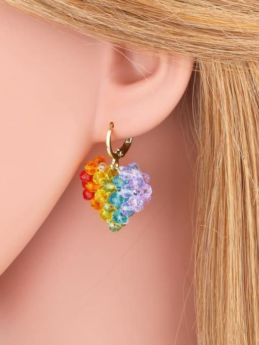 CC Brass Glass Stone Weave Heart Bohemia Strawberry Huggie Earring 1