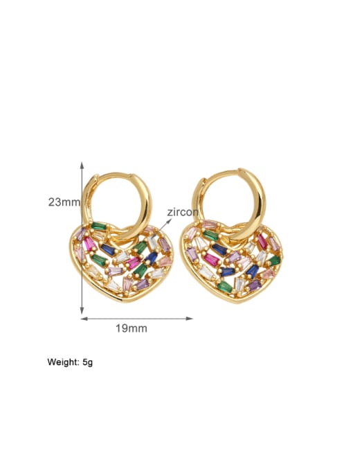 Colored Brass Cubic Zirconia Heart Minimalist Huggie Earring
