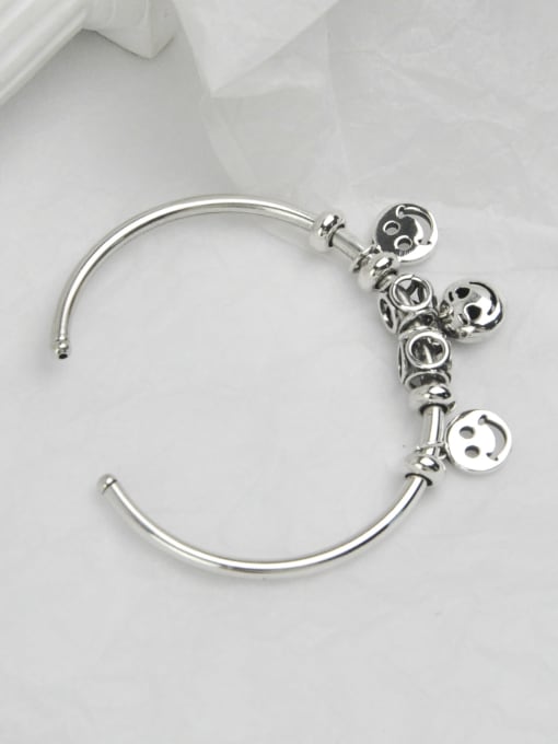 SHUI Vintage Sterling Silver With Platinum Plated Fashion Smooth Smiley Bangles 3