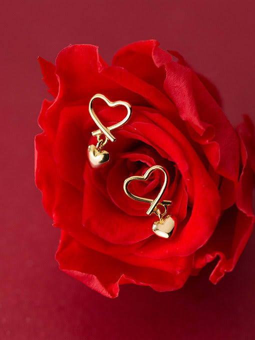 Rosh 925 Sterling Silver With Gold Plated Minimalist Hollow Heart Stud Earrings