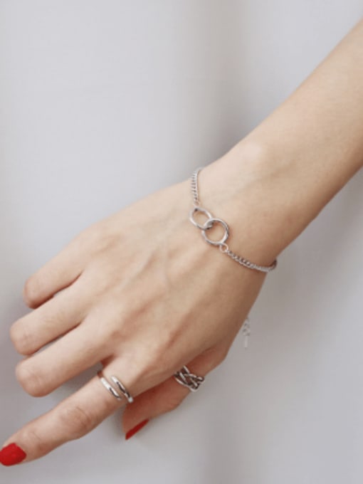Boomer Cat Sterling silver double ring retro minimalist style bracelet 1