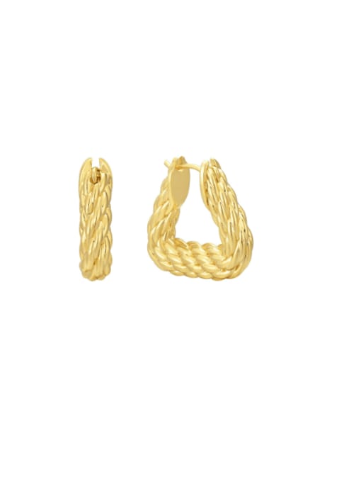 Gold hemp rope pattern earrings Brass Geometric Hip Hop Huggie Earring