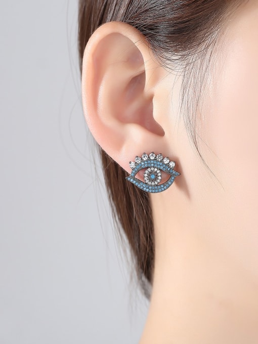 BLING SU Copper Cubic Zirconia Evil Eye Vintage Stud Earring 1