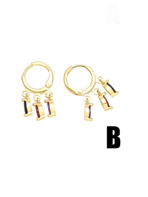 B Brass Rhinestone Rectangle Cute Stud Earring