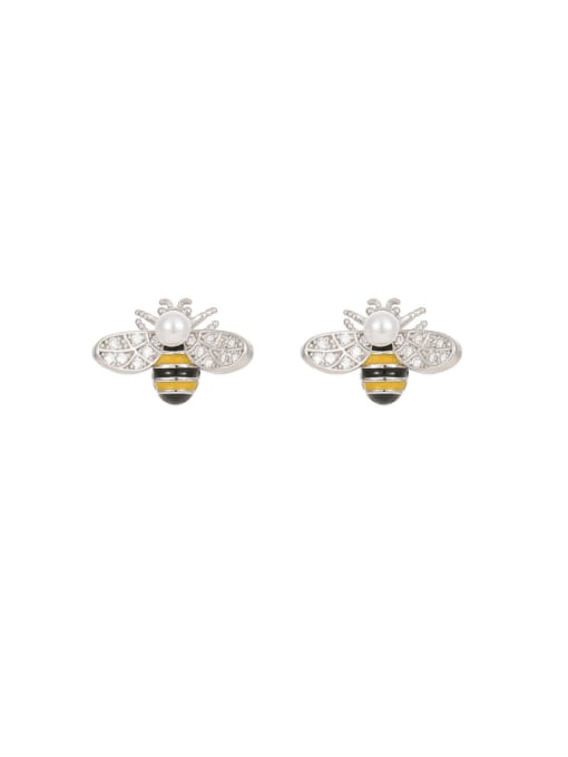 BeiFei Minimalism Silver 925 Sterling Silver Cubic Zirconia Bee Cute Stud Earring 0