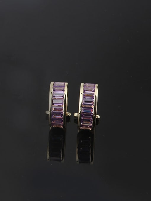 Purple Zircon Brass Cubic Zirconia Geometric Dainty Huggie Earring