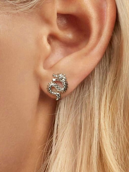 Jare 925 Sterling Silver Dragon Vintage Stud Earring 1