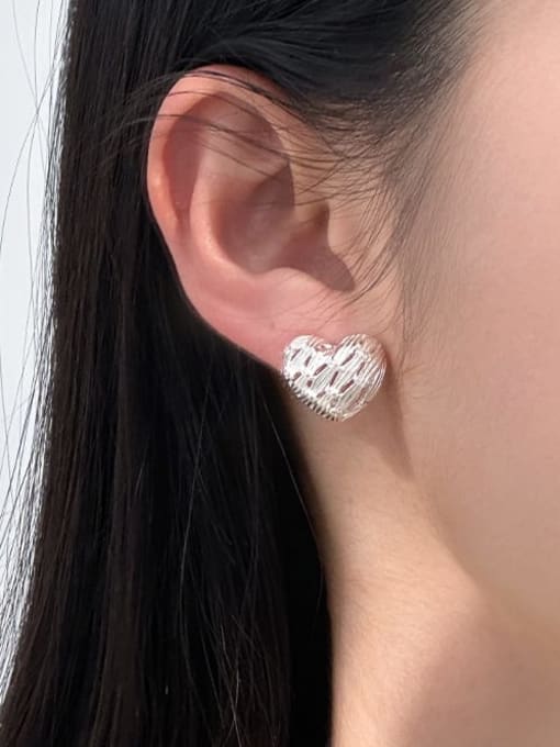 Rosh 925 Sterling Silver Hollow Heart Minimalist Stud Earring 1