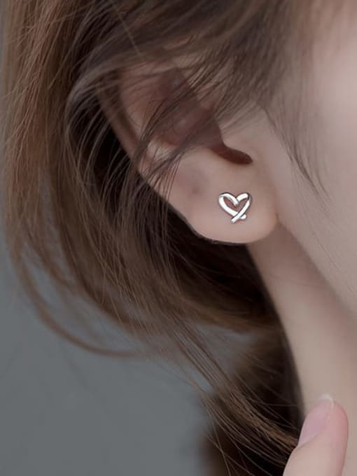 Rosh 925 Sterling Silver Hollow Heart Minimalist Stud Earring 1