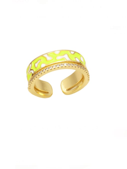 yellow Brass Enamel Geometric Trend Stackable Ring